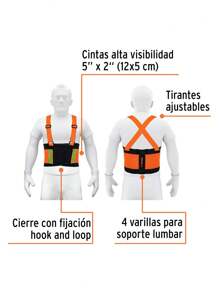 Faja lumbar naranja c/cintas de alta visibilidad, G, Truper FAJA-LN - Negro - Ver 2