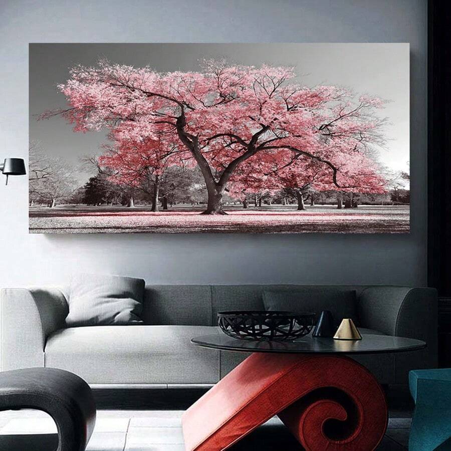 1入組櫻花油畫藝術品家居裝飾,美麗的風景海報牆藝術裝飾,粉色花卉畫藝術,適用於客廳、浴室、臥室牆面裝飾(不含畫框) - 彩色 - 查看 1