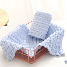 2 包淡蓝色拍嗝巾 - 经典黄色男女通用 6 层纱布设计，高吸水性，加大码 25x50cm，柔软舒适，可用作拍嗝巾、毛巾、面巾等，可全年使用 - 圣诞节最佳礼物，新手父母的最佳选择 - 藍色 - 查看 4