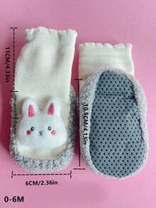 1雙中性嬰兒加厚保暖灰色卡通設計襪子,適合秋冬季節 - 灰色 - 查看 6