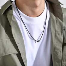 1 件不銹鋼噴砂圓柱形吊墜皮繩項鍊男士,長度:60-65 厘米 - 彩色 - 查看 6