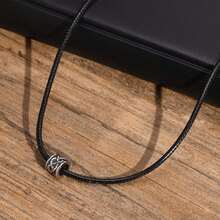 1 件不銹鋼噴砂圓柱形吊墜皮繩項鍊男士,長度:60-65 厘米 - 彩色 - 查看 3