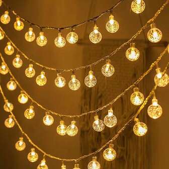 3m/6m/10m Led Crystal Ball Fairy String Lights Battery Operated (Batteries Not Included), With Steady On And Twinkle Modes, For Christmas, Party, Camping, Tent, Outdoor Decoration Outdoor Lights Fairy Lights, Christmas Decor Outdoor, Christmas Lights