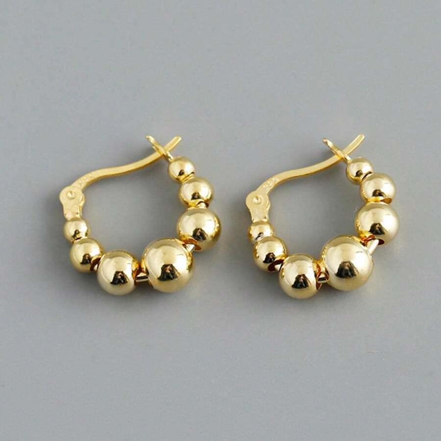 Bông tai vòng trang trí bằng bạc Sterling - Vàng - Xem 1