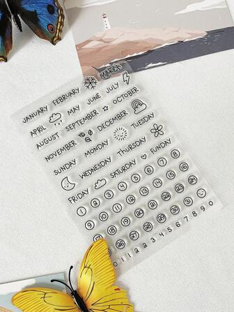 1入組透明手工月計畫蓋章- 天氣、日期、月份蓋印貼紙,diy裝飾剪貼簿,可愛的學生用品pvc蓋章工藝模板相簿卡製作裝飾貼紙