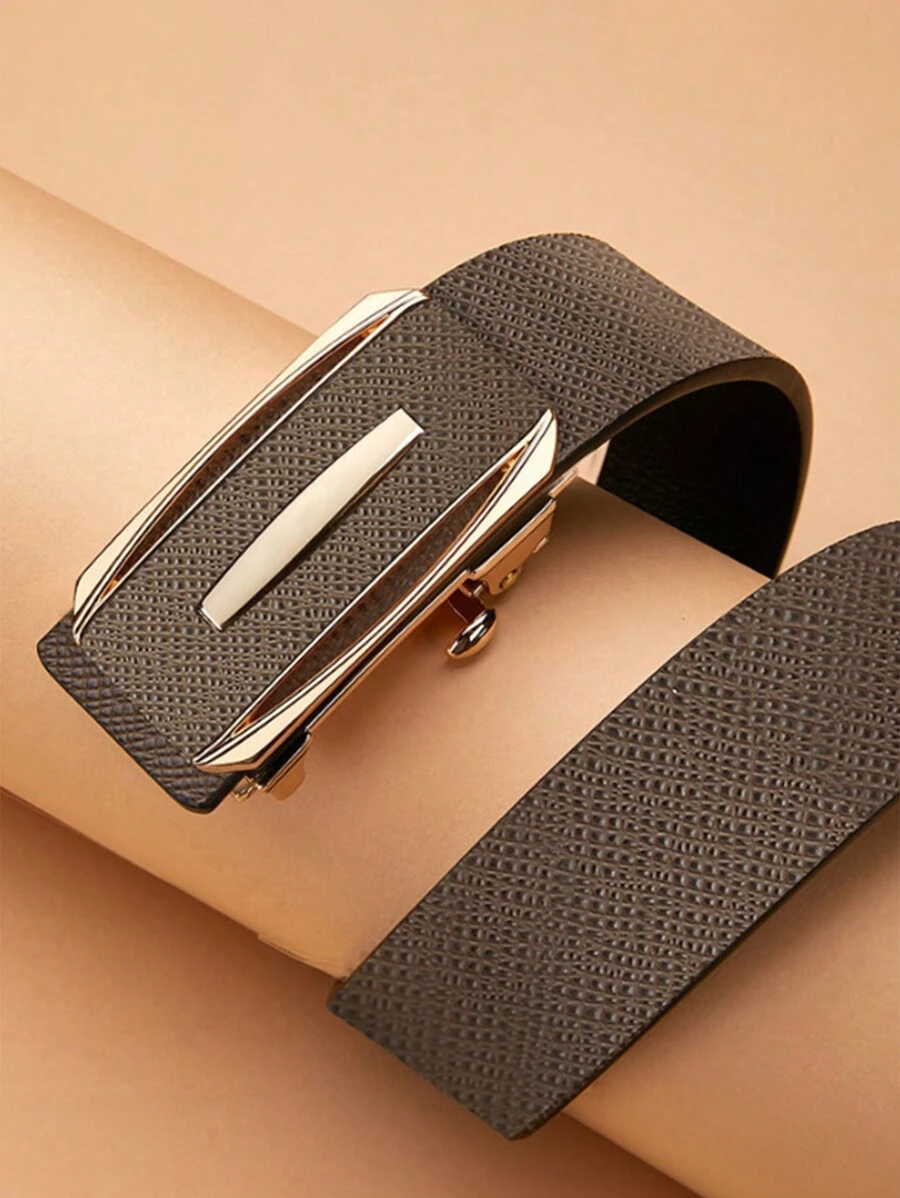 1 件自動扣環腰帶,無齒和室內佩戴腰帶,適合商務和休閒風格 - 棕色 - 查看 1