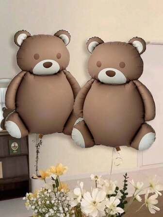 1/2/3/7/9 Stück 35 Zoll matte kleine Bär Aluminiumfolie Ballons, Stern/Rund/Herz Ballons, geeignet für Heimdekoration Dschungel-Tier-Farm-Thema, Geburtstagsfest, Teddybär Party Zubehör