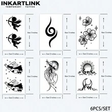 Inkartlink 5*8 公分 6 件/套小設計草藥汁臨時紋身,紋身,15 天紋身,半永久紋身,逼真,持久 1-2 週 - 黑色 - 查看 2