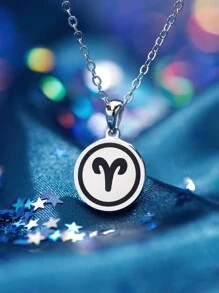 1Pc Fashionable 925 Silver 12 Constellations Pendant Necklace Double Sided Pendants For Women's Birthday Gifts