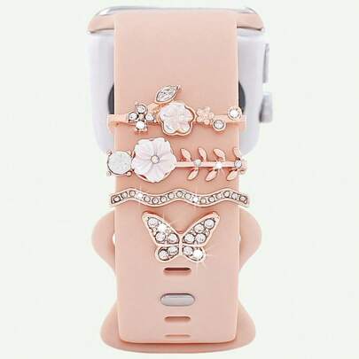 1 pieza Correa de reloj inteligente de aleación con decoración de mariposa con strass en color oro rosa, compatible con Apple Watch 38/40/41/42/44/45/49mm Ultra/SE/9/8/7/6/5/4/3/2/1