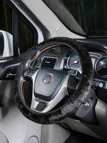 1 件防滑毛绒方向盘套（无内圈），冬季保暖通用方向盘套，米色或黑色汽车内饰配件 - 黑色 - 查看 3