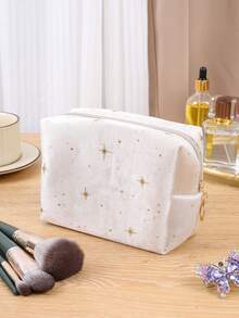 1個星空毛絨八角化妝包,便攜式高端容量化妝品組織者,男女通用化妝工具收納袋家庭整潔袋 - 黑色 - 查看 7