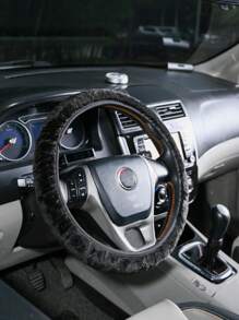 1 件防滑毛绒方向盘套（无内圈），冬季保暖通用方向盘套，米色或黑色汽车内饰配件 - 黑色 - 查看 1