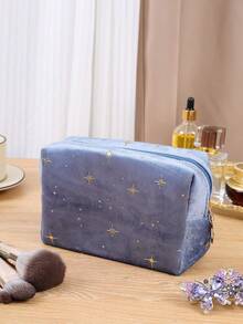 1個星空毛絨八角化妝包,便攜式高端容量化妝品組織者,男女通用化妝工具收納袋家庭整潔袋 - 黑色 - 查看 6