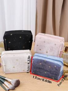 1個星空毛絨八角化妝包,便攜式高端容量化妝品組織者,男女通用化妝工具收納袋家庭整潔袋 - 黑色 - 查看 2