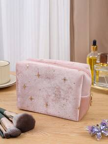 1個星空毛絨八角化妝包,便攜式高端容量化妝品組織者,男女通用化妝工具收納袋家庭整潔袋 - 黑色 - 查看 8