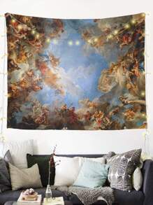 Vintage Ölgemälde Ball Muster Wandteppich, moderner Stil Polyester Faser quadratischer Dekorativer Wandteppich, geeignet für Wohnzimmer und Schlafzimmer Dekoration, Fahne für Zimmer, Zimmer Dekoration, Wandteppich, Wandkunst, Zimmer Accessoires, Fahnen für Zimmer, Heimdekoration, Wandteppich
