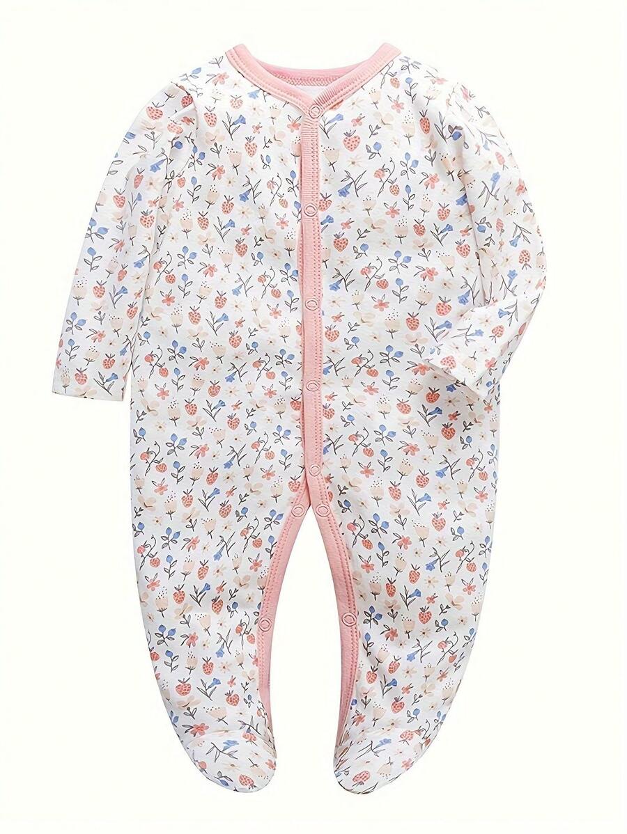 Ropa De Bebé Recién Nacido, Mameluco De Con Botones Y Mangas Largas, Pijamas Para Niñas De 0 A 12 Meses - Multicolor - Ver 1