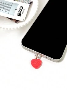 Solid Red Heart Shaped Dust Plug With Pendant Compatible With Apple Mobile Devices - Red - View 1