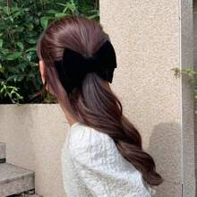 1個女孩優雅天鵝絨蝴蝶結髮夾，精緻復古髮飾髮針，適合節日派對和日常使用 - 黑色 - 查看 7