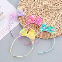 兒童韓式公主唯美網狀蝴蝶結髮帶帶牙扣女孩頭飾髮飾 - 黃色 - 查看 4