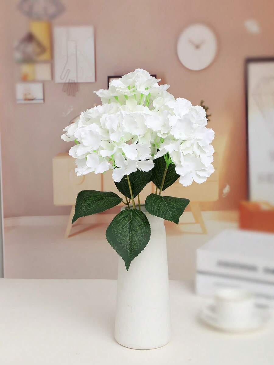 1朵逼真五朵刺繡球花束,婚禮和家居裝飾花藝單支 - 白色 - 查看 1