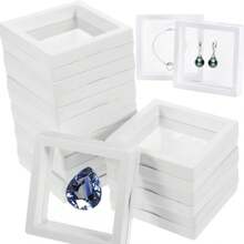 10 件 3d 浮動展示盒 3.5 英吋 * 3.5 英吋白色透明浮動框架展示塑膠框架珠寶支架,挑戰禮品,古董手鍊戒指禮品首飾盒 - 白色 - 查看 2