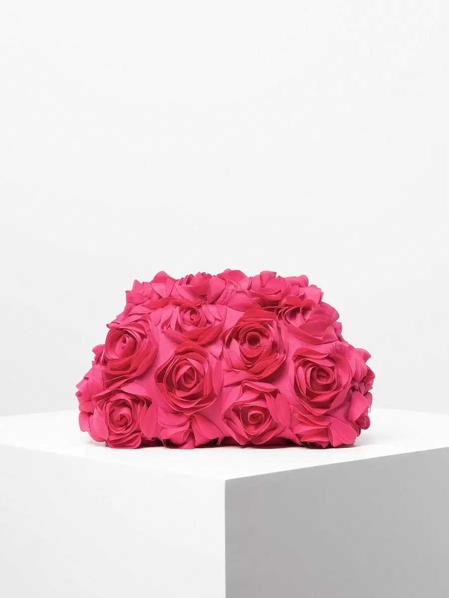 Elegant Rose Pattern Evening Bag, Wedding Party Clutch Bag, Gentle And Sweet Ladies Purse, Valentine'S Day Gift For Ladies (Random Pattern) Valentines - Hot Pink - View 1