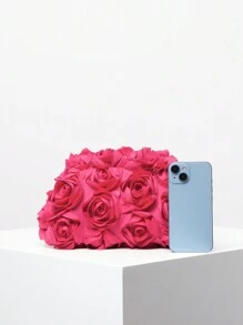 Elegant Rose Pattern Evening Bag, Wedding Party Clutch Bag, Gentle And Sweet Ladies Purse, Valentine'S Day Gift For Ladies (Random Pattern) Valentines - Hot Pink - View 3