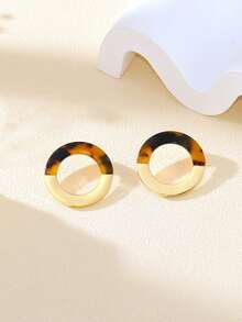 2 Pieces Of Acetate Plate Spliced Geometric Earrings, Fashionable And Versatile Earrings - Yellow Gold - View 4