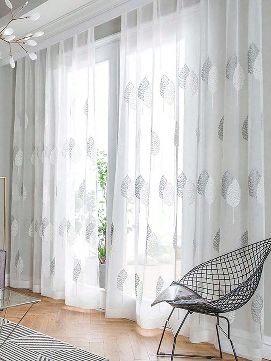 1 pezzo Tenda finestra in voile trasparente con motivo floreale, decorazione per la casa - Multicolore - Visualizzare 1