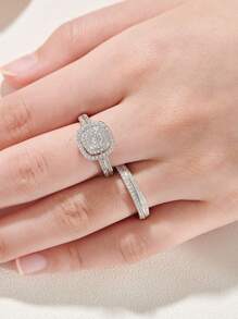 AIHUASI 2pcs/Set Novelty 925 Sterling Silver Wedding Engagement Ring Bridal Set Jewelry For Her Round Cut High Grade Cubic Zirconia Fine Jewelry Valentines Gift