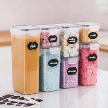7pcs Set Bpa-Free Plastic Sealed Food Storage Container With Lids, Thickened Cereal Canister, For Kitchen Organization And Storage With Labels & Pen - Clear - View 1