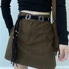 1 件復古風格裝飾腰鍊帶流蘇,波西米亞腰帶適合連身裙和牛仔褲 - 黑色 - 查看 1