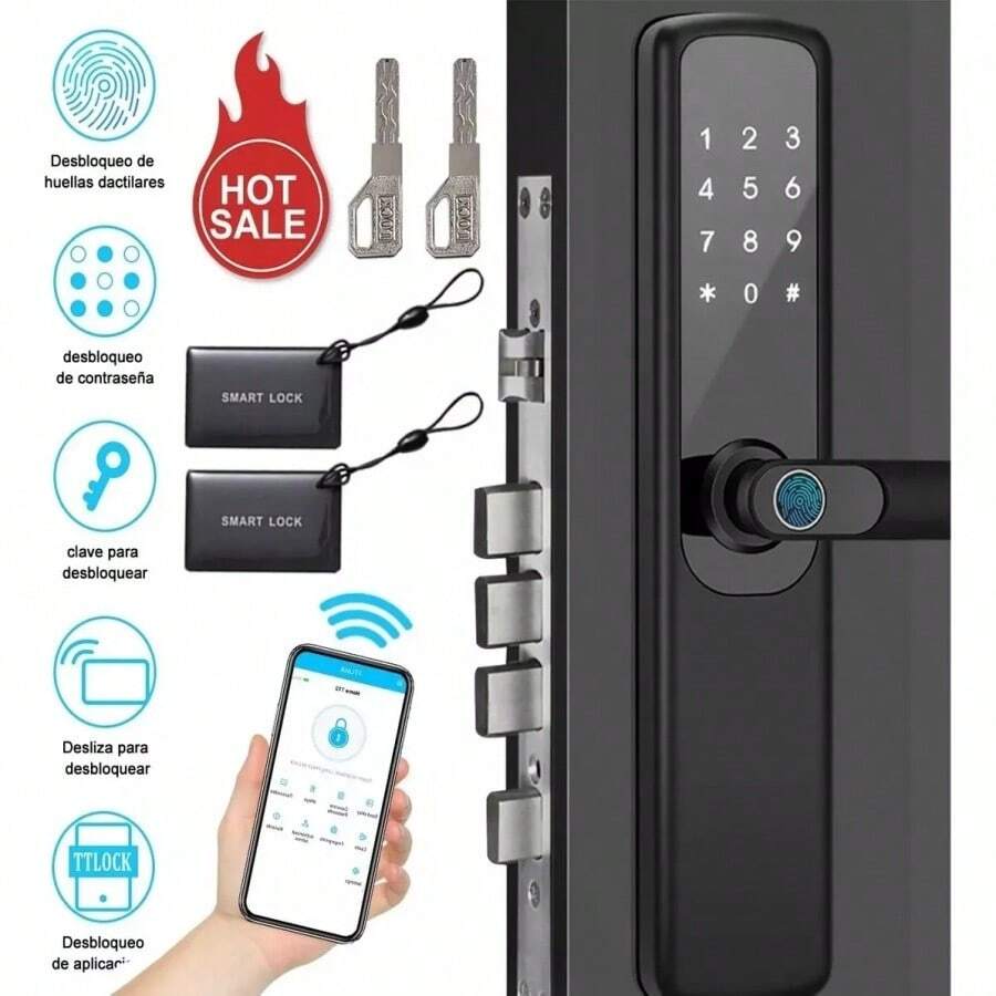 Cerradura Chapa Digital Lagom Ttlock-k7 Alarma Inteligente 5 Maneras Para Abrir La Puerta Huella Contraseña App Tarjeta Ic Llave Cilindro De Cerradura De Nivel C Anti-electromagnética - Negro - Ver 1