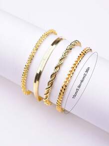 4入組/套時尚多功能極簡主義鏈鍊手鍊 - 金黃色 - 查看 3