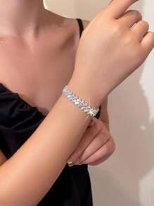 1pc Glamorous Rhinestone Decor Bracelet For Women For Gift - Silver - View 2