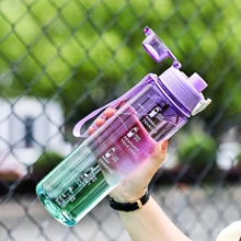 1 件裝大容量透明彩色運動水瓶帶刻度戶外休閒運動水壺校園、返校用品、適合健身、健身房、學校、瑜伽、徒步旅行和日常使用 - 黑色 - 查看 4