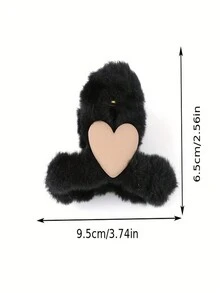 1入冬秋新時尚毛絨髮夾，可愛心形髮夾，女性髮飾。 - 咖啡棕 - 查看 2