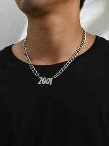 1 Pc Simple And Atmospheric Stainless Steel Birth Year Digital Pendant Necklace Men's Daily Life - Silver - View 1