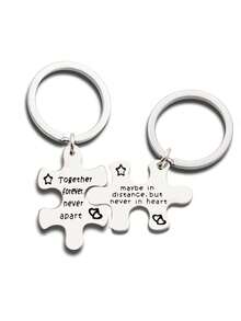 情侶珠寶飾品銀鑰匙鍊戒指鑰匙扣情人節禮物給丈夫妻子男朋友女朋友 - 銀色 - 查看 1