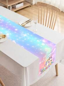 1入組，180*35公分彩色獨角獸主題聚餐桌布，女孩生日派對餐桌中心裝飾 - 彩色 - 查看 2