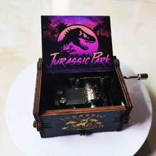 Wooden Carving Hand Crank Music Box, Jurassic Dinosaur Wooden Carving, Black And Purple Painted 8 Note Music Box, Children's Day Gift, Anime Peripherals, Commemorative Gift For Fans, Gift For Daughter, Son, Friend, Classmate, Birthday Gift, Exquisite Gift, Home Decor, Room Decor, Party Decor, Ornament Small Gift, Music Box