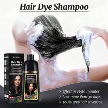 Champú tinte de cabello negro 3 en 1, unisex, cubre canas, con ingredientes herbales, 500ml (Negro) - Negro - Ver 5