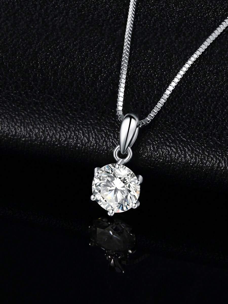 JewelryPalace 1入組1CT莫桑石豪華和優雅925純銀經典設計精美多面圓形切莫桑石銀吊墜項鍊適合女士適合女孩完美適用於約會禮物適合婚禮訂婚首飾類 - 1克拉 - 查看 1