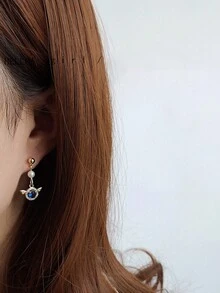 1pair Simple & Fresh Pure Silver Ear Studs With Round Stone Embedded Women's Earrings, Ins Style Jewelry - Earrings - View 2