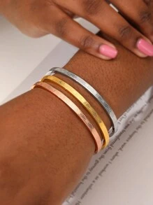 3入組簡約風格金屬質感手鐲 - 彩色 - 查看 2