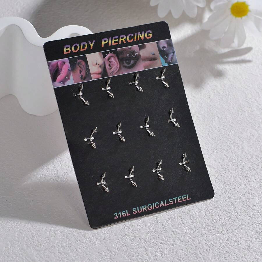 12入組穿刺套件,316l不過敏不鏽鋼眉毛釘,舌頭釘,唇釘,鼻環,耳釘,軟骨工業杠針穿刺套件 - Body Piercing - 查看 1