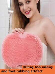 1個去角質淋浴按摩刮板，浴室防滑浴墊兼背部按摩刷、矽膠足洗、身體清潔沐浴工具 - 粉色 - 查看 1