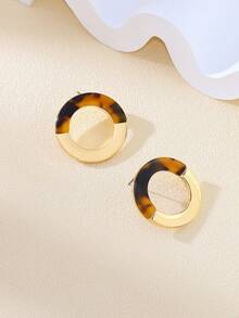 2 Pieces Of Acetate Plate Spliced Geometric Earrings, Fashionable And Versatile Earrings - Yellow Gold - View 1